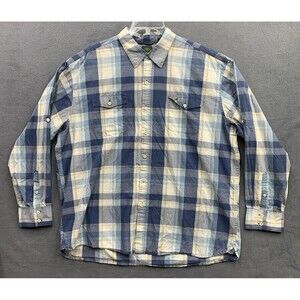 Timberland Mens Button Up Shirt Blue Check Long Sleeve Double Chest Pockets XXL